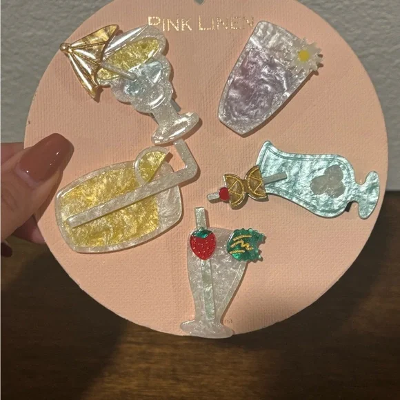 Pink Linen Vibrant Cocktail Hair Clip Set - Picture 2 of 3